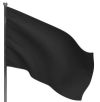 Black flag on pole. Metal flagpole